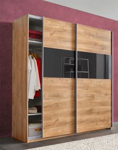 Schwebetürenschrank Kleiderschrank Bramfeld plankeneiche / grauglas 180cm