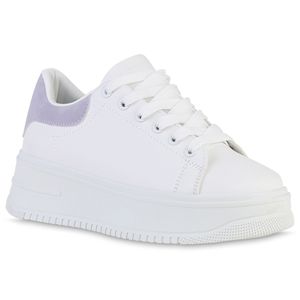 VAN HILL Damen Plateau Sneaker Schnürer Keilabsatz Profil-Sohle Schuhe 840217, Farbe: Weiß Helllila, Größe: 40