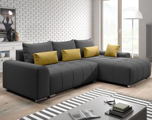 FURNIX Eckcouch LORETA Sofa L-Form Schlafsofa Couch mit Schlaffunktion und bunten Kissen Classic Design GRAU MO9641