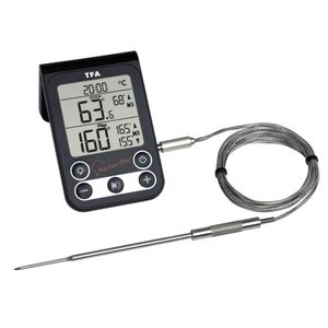 TFA Dostmann Küchen-Chef - Digitales Grillthermometer, Kerntemperatur- und Gartemperaturkontrolle mit Verdrehsicherung und Alarmschutz