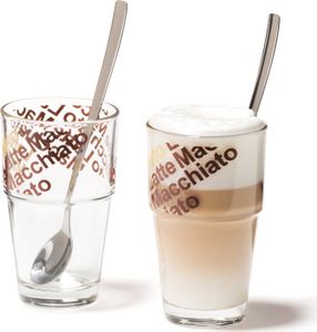 Leonardo Latte Macchiatto Becher 'Café Latte Solo' mit Löffel, 400ml, Ø 8,5 x 14cm (4er Set)
