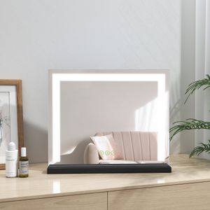 Heilmetz Spiegel Kosmetikspiegel mit Beleuchtung Schminkspiegel Tischspiegel 3 Lichtfarbe Dimmbar 50x42cm Mit Touch Steuerung Schwarzer Eisenfuß