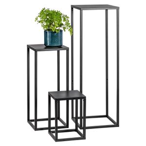 Bremermann květinový stolek sada 3 ks, kovový stojan na květiny, květinový sloup černý