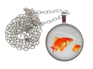 Goldfischglas Cabochon Kette Halskette Miniblings Aquarium Fisch Goldfische