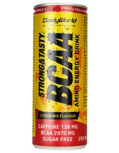 BodyWorld BCAA Amino Energy Drink 250 ml citrus mix / Fertiggetränke / RTD / Erfrischender zuckerfreier kohlensäurehaltiger Energydrink mit BCAAs, Koffein und Vitaminen