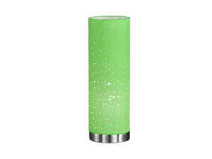 Kleine LED Tischlampe chrom mit Lampenschirm Stoff grün, Nachttischlampe Design