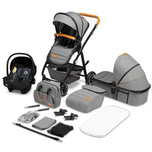 Lionelo Amber - Kombikinderwagen 3 in 1 - Set sportlicher, Sitz, fester Babywanne, Autositz, Tasche, Moskitonetz, Regenschutz - Grey Stone