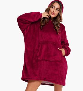 Flanell Fleece Hoodie Decke Hoodie Sweatshirt Wearable Decke Super Soft Warm Cosy Giant Hoody Große,Rot