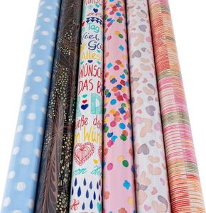 Geschenkpapier Set 70x200cm 6 Rollen Geburtstag Rosa Bunt Konfetti Party Verpackung 6 Rollen Kinder Geschenk-Papier