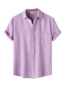 Herren Hemden Baumwolle Freizeithemd Kurzarm Shirts Sommerhemd Lässig Tops Oberteile Lila,Größe XL
