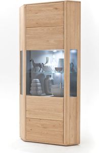 Eck-Vitrine TIJUANA-05 Wohnzimmer Eckschrank aus massiver Eiche Bianco, mit Beleuchtung - B/H/T: 69/206/69cm