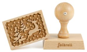Folkroll Keksstempel Rentier Weihnacht, 70x50 mm, Cookiestempel, Backstempel, Keks, Stempel, Motiv, Buchenholz, 334706