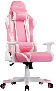 GTPLAYER Gaming Stuhl Bürostuhl Ergonomisch Mit Kunstleder Stufenlos Wippmechanik Eschreibtischstuhl 150 kg belastbarkeit (Rosa-weiß)
