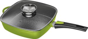 28x28cm KING® Aluguss Rechteckpfanne mit langlebiger Keramikbeschichtung Innen: FUSION® TI  / mit Glasdeckel / mit abnehmbaren Pfannengriff /  Deckel mit Aromaknopf / Farbe: Grün