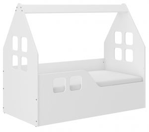 iGLOBAL Kinderbett in Haus-Form, 144 x 74 x 120 cm, hochelastische Schaumstoff-Matratze 140 x 70 cm, Flex-Lattenrost, Rausfallschutz links, max. Belastung 120 kg