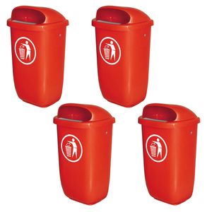 4 Abfallbehälter/Papierkorb für den Außenbereich, 50 Liter, nach DIN 30713, rot