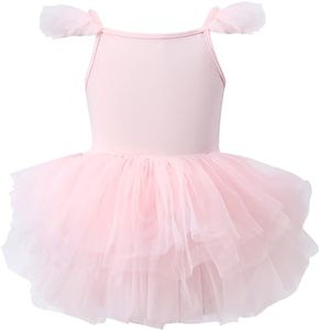 Mädchen Ballettanzug mit Tütü-Rock - Baumwolltrikot Ärmellos Ballettkleid Tanz-Body für Kinder, Rosa, M
