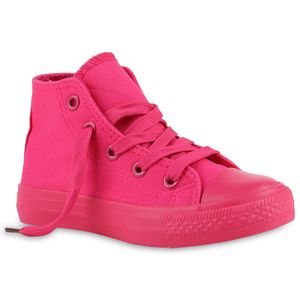 Mytrendshoe Kinder Sneakers High Top Turnschuhe Stoffschuhe Schnürschuhe 816750, Farbe: Pink, Größe: 25