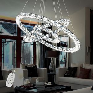 YARDIN 96W LED Moderne Kristall Kronleuchter Dimmbar Pendelleuchte Kreative Hängelampe, 3 Ringe Einstellbare Deckenleuchte Schlafzimmerlampe