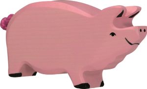 Holztiger - 80064 - Schwein, Eber, stehend, pink, 13,7cm x 2,9cm x 7cm