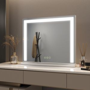 Meykoers Schminkspiegel Kosmetikspiegel mit LED Beleuchtung, Make-up-Spiegel mit 3 Lichtfarben, Dimmbar, Touch, 50 x 42 cm Weiß