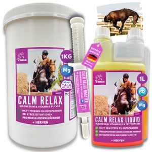EMMA Magnesium Pferd 1Kg 30ml 1L - Liquid, Pulver + Paste Anti Stress für nervöse Pferde - Nervenstärke bei Angst Stress Transport mit l Tryptophan