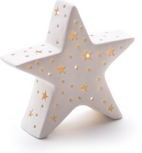 Porzellan Stern weiß mit LED Größe L 14,5 x 13,5cm