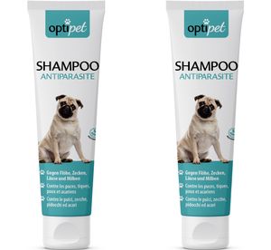 OptiPet 2x250ml Anti-Parasiten-Shampoo für Hunde bekämpft Flöhe, Zecken, Milben, pflegt das Hundefell