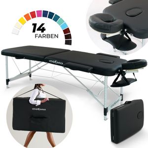 Mobile Massageliege - Alufüße mit 2 Zonen-Klappbar, Massagetisch, Massagebett-höhenverstellbar inkl. Kopfstütze, Tasche Farbe: Schwarz