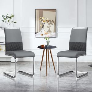 okwish Moderner Esszimmerstuhl, 2er-Set, Küchenstuhl, Bürostuhl mit flacher Streifen-Rückenlehne, gepolsterter Stuhl, multifunktional, hochwertiges Kunstleder, Leinen, Grau