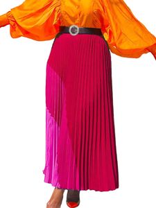 Damen Faltenröcke Hohe Taillenröcke mit Gürtelschwinge Röcken Rüschen A-Line Röcke Farbe:Rosenrot,Größe L