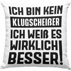 Trendation - Klugscheißer Geschenk Deko-Kissen mit Füllung 40x40 mit Spruch Besserwisser Geschenkidee Lustige Deko-Kissen mit Füllung 40x40 Sprüche Kollegin Kollege (Grün)