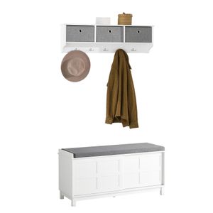 SoBuy Wandgarderobe-Set Flurset Flurmöbel Schuhbank mit Sitzfläche Flurgarderobe FSR86-W+FRG282-W