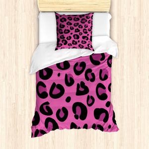 ABAKUHAUS Hot Pink Mantele, Leopard Tierhaut, Milbensicher Allergiker geeignet mit Kissenbezügen, 135 cm x 200 cm - 80 x 80 cm, Pink Fuchsie Schwarz