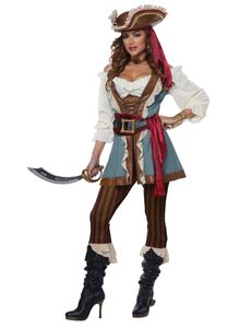 Piratinnen-Kostüm Karnevalskostüm für Damen braun-blau-weiss