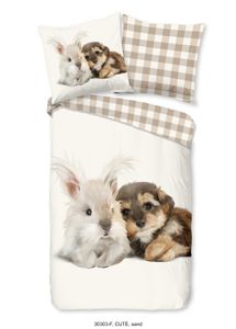 Good Morning Kinder Bettwäsche mit Hund und Kaninchen - 135x200 cm - Flanell/ Biber