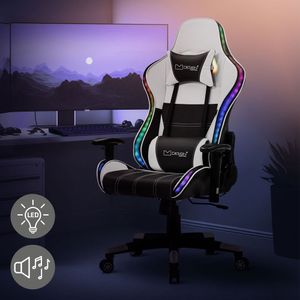ML-Design Gaming Stuhl mit RGB LED-Beleuchtung & Bluetooth-Lautsprechern, Weiß, Kunstleder, Ergonomischer Bürostuhl, Hohe Rückenlehne, Kopfstütze, Lendenkissen, drehbar-verstellbar, Racing Gamer Stuhl