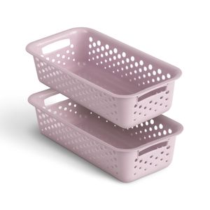 2 Stück Aufbewahrungskorb 0,7L mit Griffen - BPA-Frei - Organizer ( 20 x 10 x 5 cm / Rosa ) - Körbchen für Bad Küche Schlafzimmer, Haushaltskorb