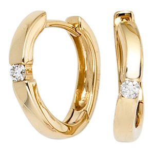 JOBO Creolen 585 Gold Gelbgold 2 Diamanten Brillanten 0,08ct. Ohrringe