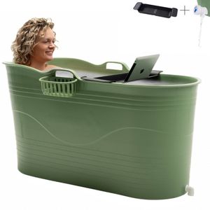 HelloBath® Mobile Badewanne für Erwachsene XL - Ideal für das kleines Badezimmer - 122x55x64cm - Grün - Badezuber - Badewannenablage & Klopfen
