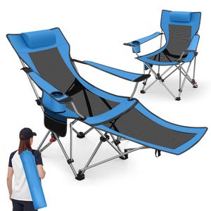 SUNULA Campingstuhl Faltbar Campingstuhl mit Beinauflage, Klappstuhl mit Liegefunktion, Blau