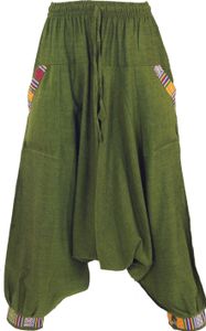 Pluderhose, Aladinhose Nepali - Olivgrün, Damen, Baumwolle, Hosen