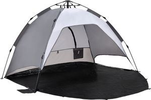 Plážová skořápka 'Mullsjö' 215 x 135 x 140 cm Pop Up plážový stan pro 2 osoby Polootevřený automatický kempinkový stan vodoodpudivý tmavě šedý / světle šedý