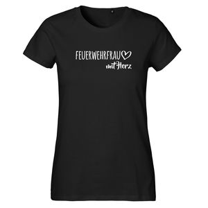 Huuraa Damen T-Shirt Feuerwehrfrau mit Herz Bio Baumwolle Fairtrade Oberteil Größe XS Black mit Motiv für die tollsten Menschen