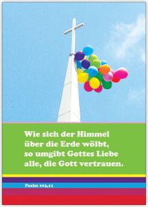 Fröhliche Konfirmations/ Kommunions/ Firmungs Karte: Wie sich der Himmel über die Erde wölbt, so umgibt Gottes Liebe alle, die Gott vertrauen.