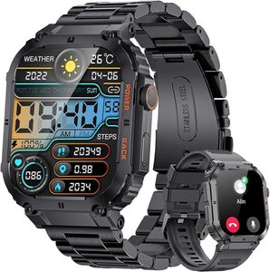 JUNG LIGE Smartwatch Herren Fitnessuhr, mit Bluetooth Smartwatch (4,98 cm/1,96 Zoll) Telefon Funktion, 100+ Trainingsmodi, mit Android )