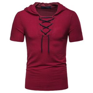 Männer Hoodies Kurzarm Kapuzenoberteile Casual T-Shirt Slim Fit Bluse Pullover Tee,Farbe: Rotwein,Größe:M