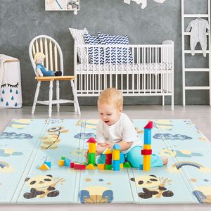 Caroma Baby Spielmatte faltbar 200 x 180 x 1cm, Wasserdicht Krabbelmatte Spielteppich, Doppelseiten Kinderteppich, Pandamuster, hellblau