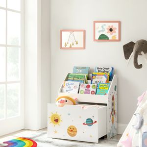 SONGMICS Kinderregal mit 3 Fächern Kinderzimmerregal Spielzeugregal Kinder Bücherregal und herausziehbarer , Spielzeugkiste mit Rollen, für Kinder, weiß GKR41WT