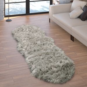 Kunstfell Fellteppich Imitat Sitzkissen Herzform Rund Verschiedene Formen, Grau Grösse 55x160 cm Fell-Form